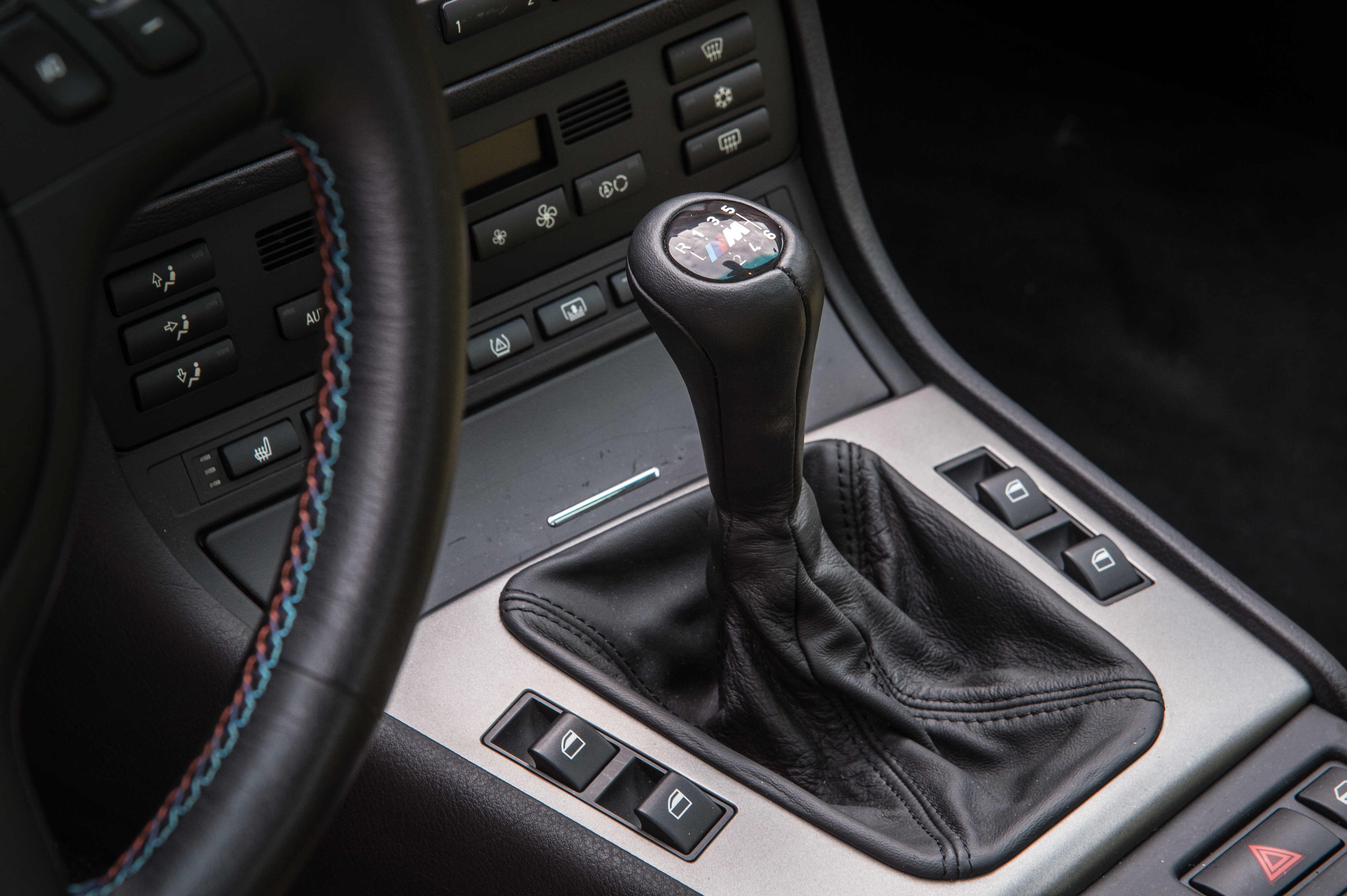 BMW E46 M3 manual shifter and center console detail
